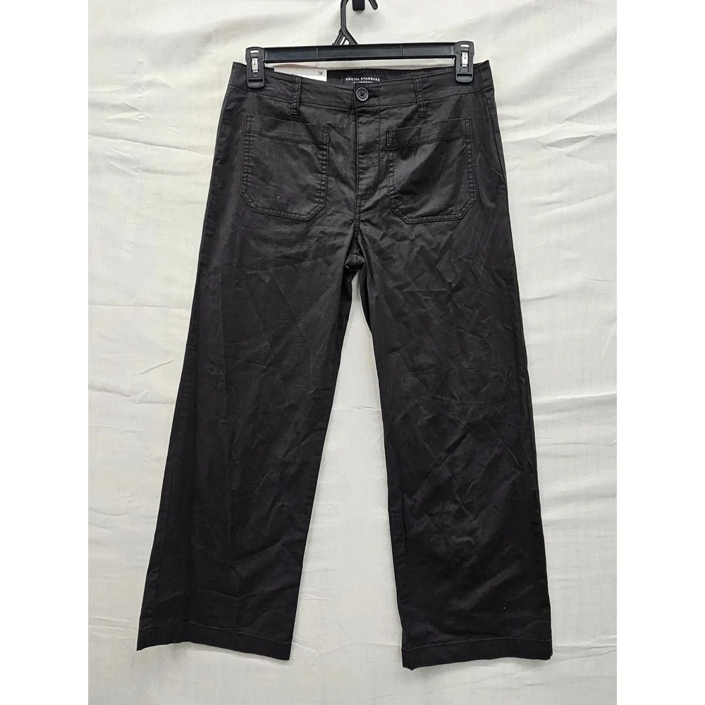 Social Standard Womens Juliet Twill Crop Pants Black Cotton Blend Casual Size 6